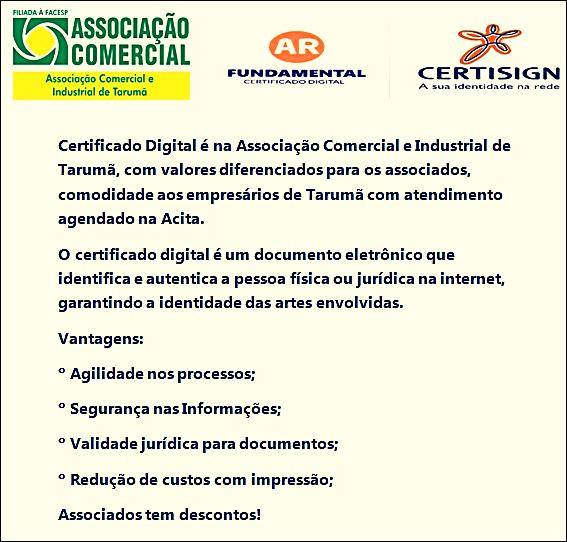 Certificado digital é na Associação Comercial e Industrial de Tarumã